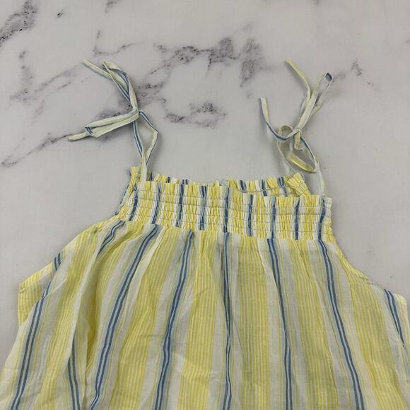 Maeve Anthropologie Gauzy Tiered Tunic Top Size XS Yellow Blue Stripe Light - Picture 2 of 10